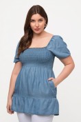 Smok-Longbluse, A-Linie, Carree-Ausschnitt, Halbarm Smok-Longbluse, A-Linie, Carree-Ausschnitt, Halbarm